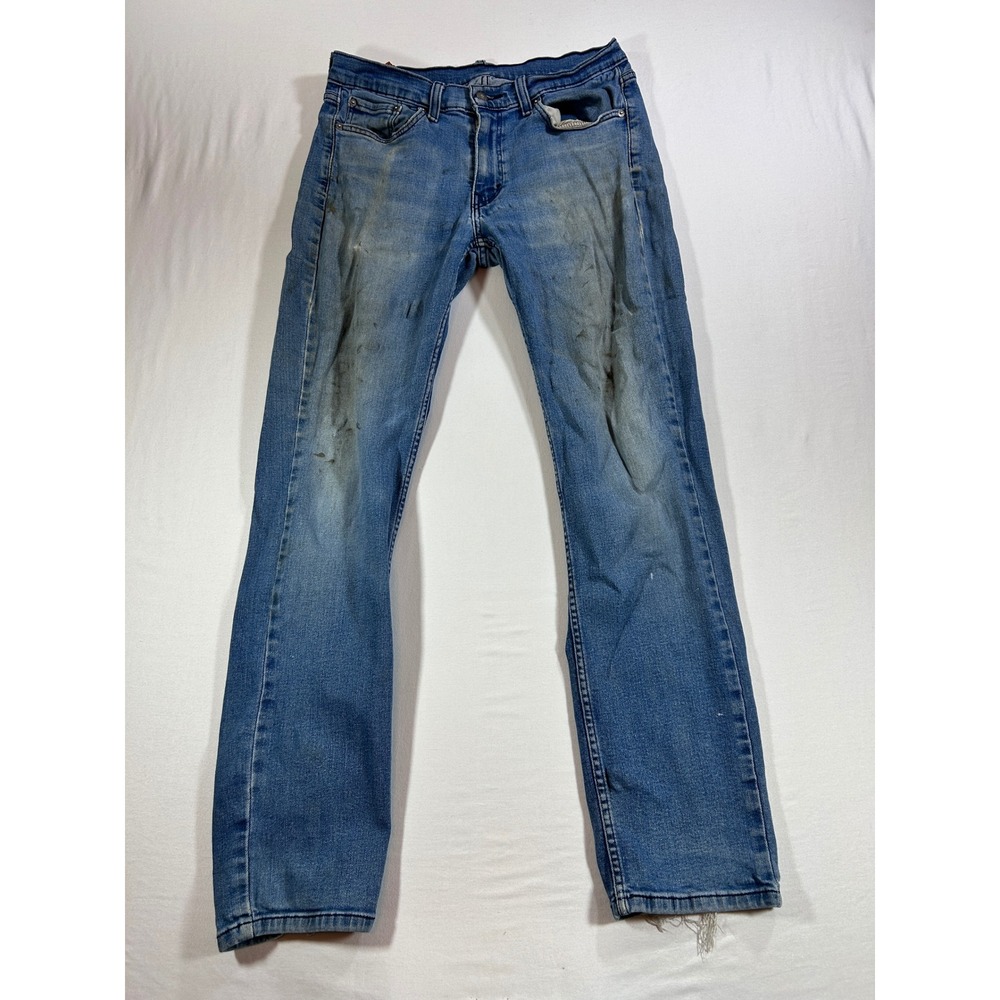 Levis 511 Slim Fit Jeans Mens 32x34 Light Wash Distressed Stained Denim